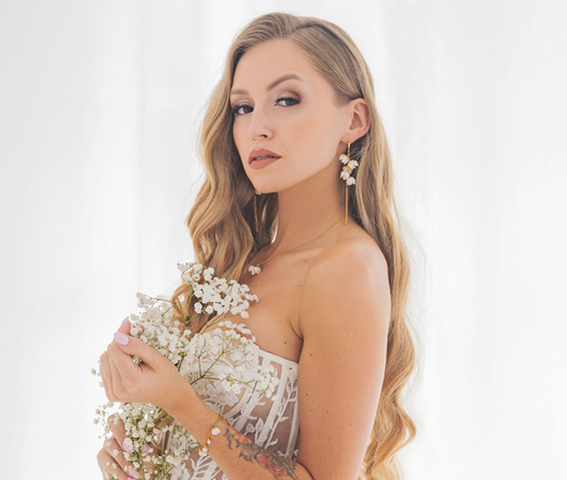 pozłacana bransoletka ślubna z perełkami i kwiatami 1816/8