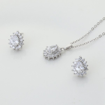 KPL 599/570 komplet kolczyki i wisiorek z krystalicznymi łezkami plus łańcuszek, srebrny