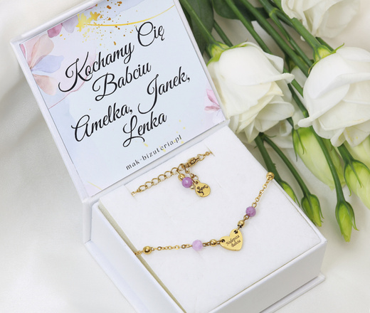 Złota bransoletka z grawerem z sercem i rubinem 1898/6