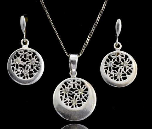 480/95 komplet srebrny ażurowe koła z cyrkoniami