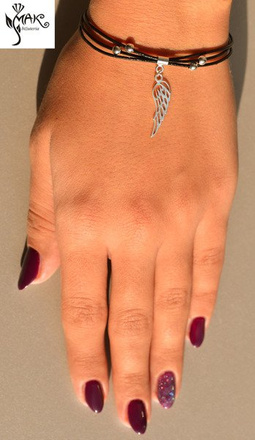 BR723 BRANSOLETKA SKÓRZANA skrzydło srebro 925 grawer