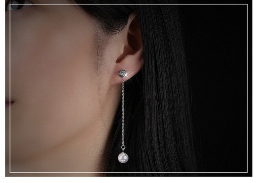 KOL599/691 KOLCZYKI ze stali, wiszące z perłą, sztyft, srebrne