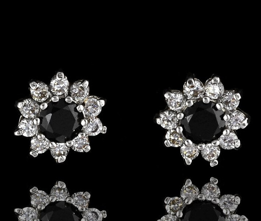 480/244 kolczyki srebrne kwiatuszki z czarnymi cyrkoniami