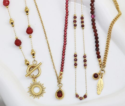 Naszyjnik bordowy z słoneczkiem pozłacana stal 1886/2