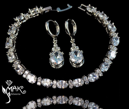 Kpl859 komplet ślubny, biżuteria ślubna z cyrkoniami k599/75 b599/493