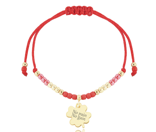 1418 bransoletka srebrna 925 złocona z koniczynką grawerowana