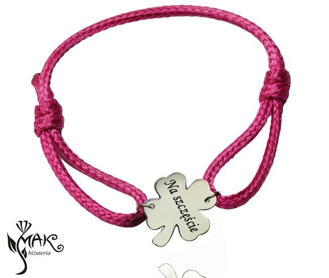 BR730 bransoletka na sznureczku grawer koniczynka piękna stal