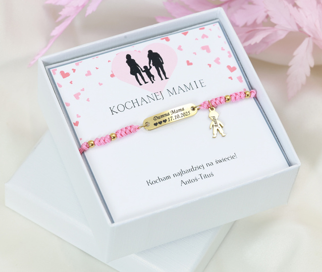 bransoletka dla mamy z grawerowaną zawieszką na sznureczku 1638/7