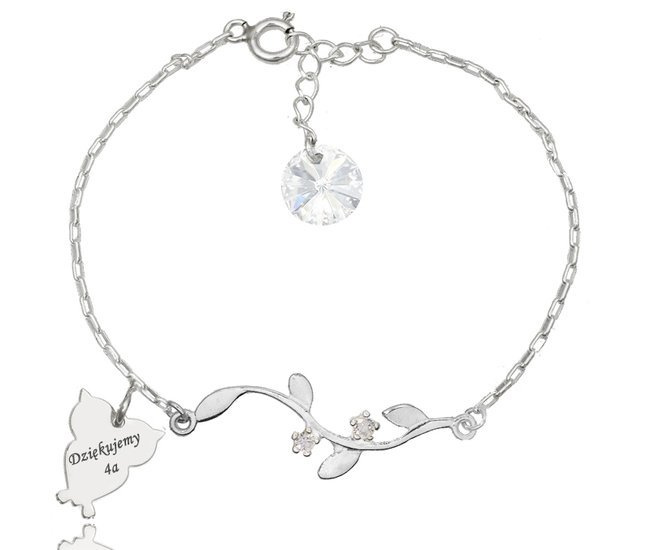 1122 bransoletka grawerowana dzień nauczyciela sowa gałązka srebro