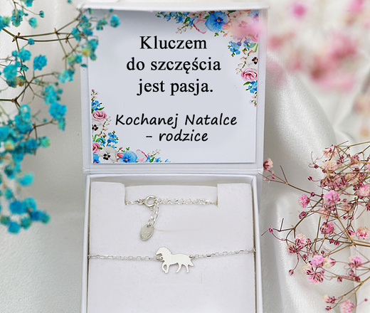 1636/3 bransoletka personalizowana srebro 925 z grawerem konik koń