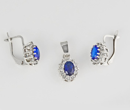480/174 komplet srebrny z niebieskimi cyrkoniami