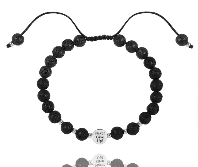 1628/8  bransoletka męska stalowa z grawerem i kamykami wulkanicznymi