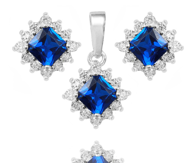 480/489 komplet srebrno 925 wisiorek z kolczykami i niebieskimi cyrkoniami