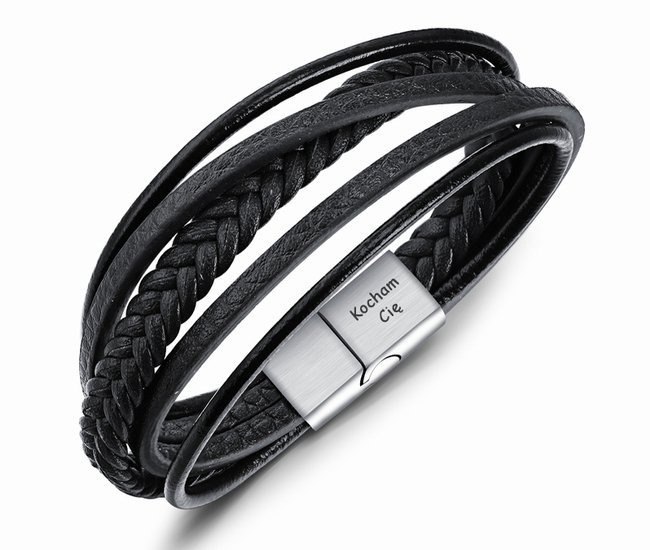 599/1007 męska bransoletka z grawerem skórzana czarna