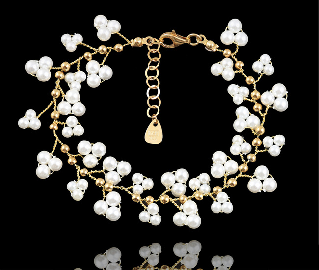 1510 bransoletka srebrna pozłacana z perełkami na ślub