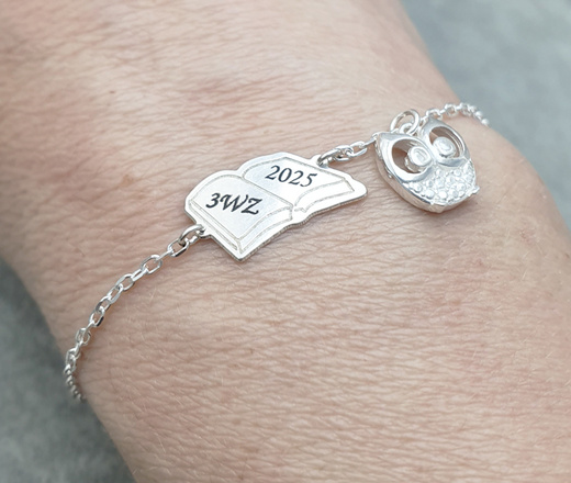 bransoletka srebrna 925 grawerowana książka i sowa 1482