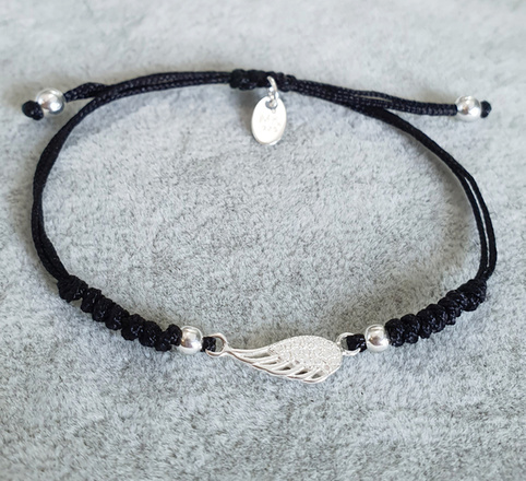 1411 bransoletka srebrna 925 skrzydełko na sznurku