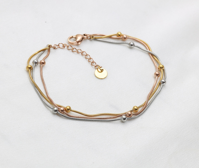 Bransoletka potrójna z cyrkoniami, pozłacana stal szlachetna 1857/20