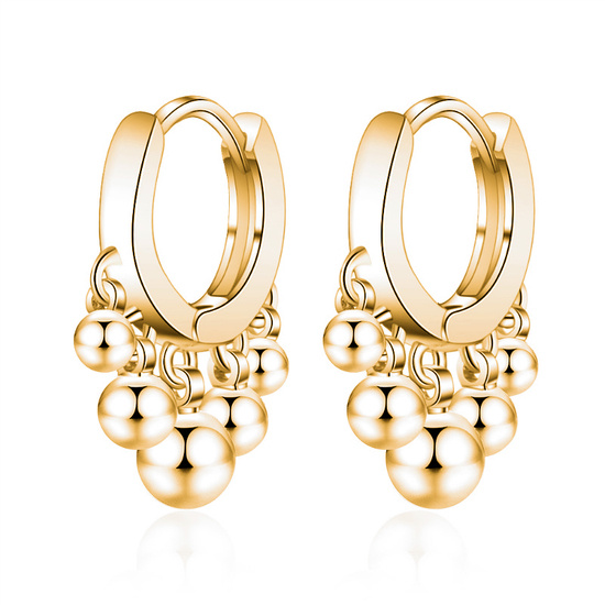 Kol 599/931 Kolczyki złote kółeczka z podwieszanymi kuleczkami