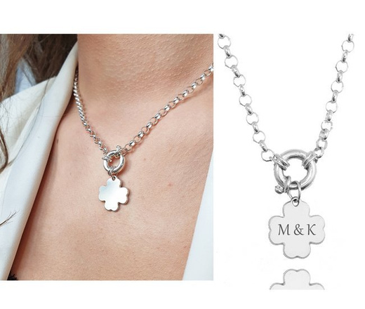 1245/5 naszyjnik srebrny 925 grubszy łańcuszek z koniczynką grawerowany