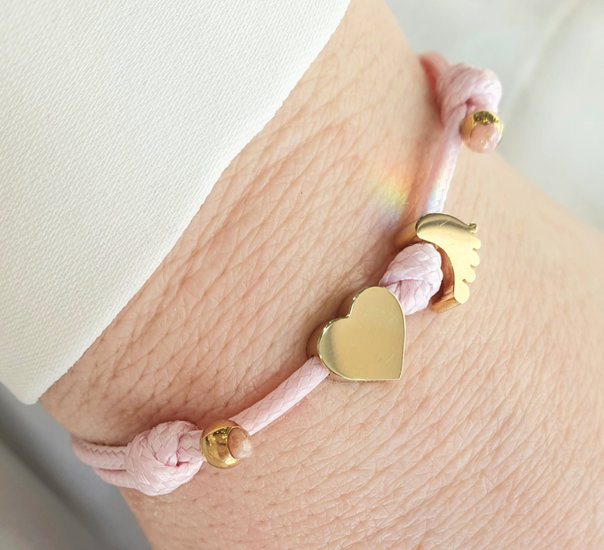 1342  bransoletka stopki serce pozłacana z grawerunkiem stalowa