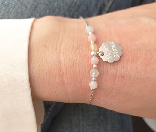 1535 bransoletka grawerowana srebro 925 z kamieniami naturalnymi