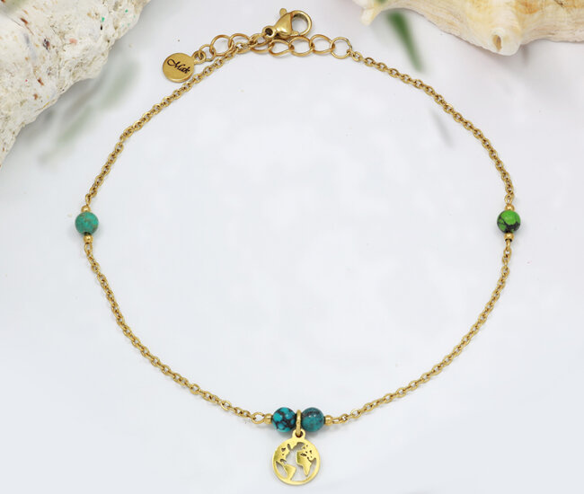 1646/18 bransoletka nogę globus z kamieniami naturalnymi