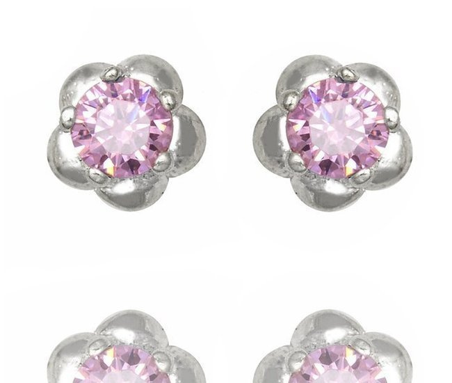 480/301 kolczyki srebrne 925 kwiatuszki z różowymi cyrkoniami
