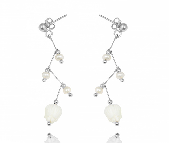 1512 kolczyki srebrne 925 z tulipanem łamane