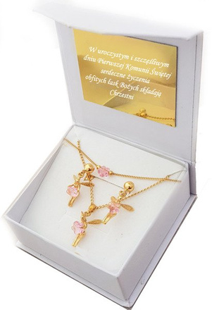 1073/3 komplet Swarovski Elements elfiki złocone srebro 925 prezent na komunię urodziny