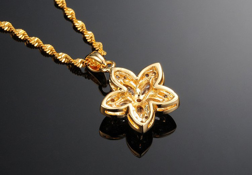 NK599/466 NASZYJNIK żółte złoto cyrkonie kwiat