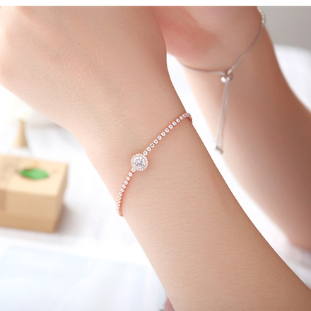 Br599/1028 BRANSOLETKA ślubna różowe złoto z cyrkoniami