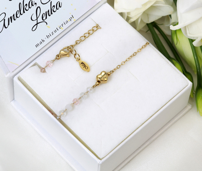 Złota bransoletka z grawerem z sercem i kryształkami 1898/7