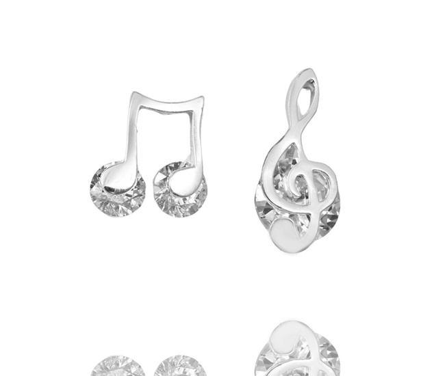 1861/1 kolczyki wkrętki z nutą i kluczem wiolinowym wysadzane cyrkoniami, srebro 925