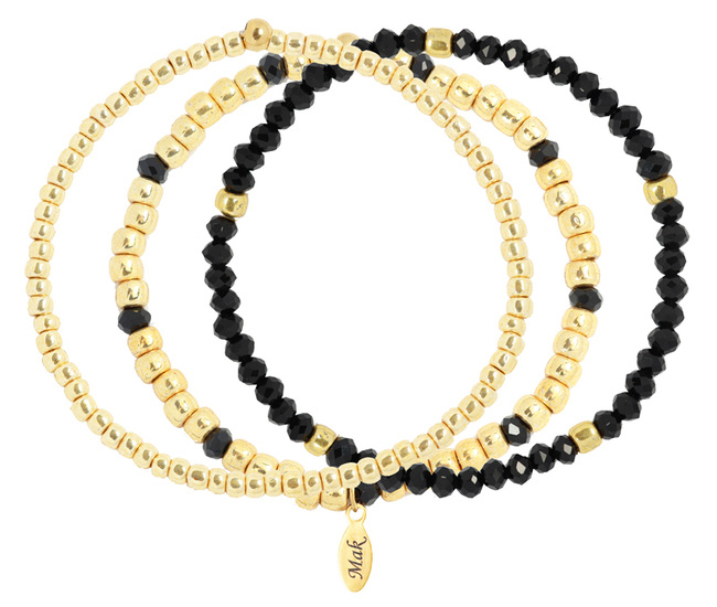 1427 zestaw bransoletek czarno złotych z kryształkami