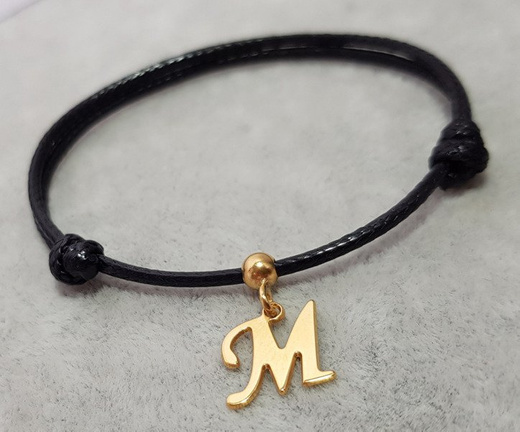 1039 BRANSOLETKA inicjał literka alfabet złota na sznureczku