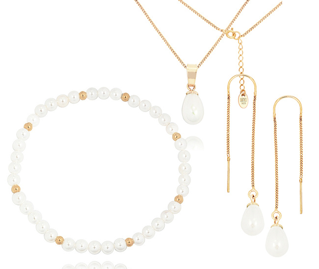 1500 komplet srebrny 925 pozłacany z perłami