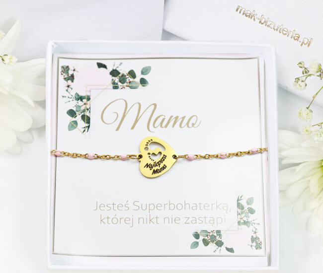 1732/3 bransoletka złocona z grawerem i różową emalią dla mamy