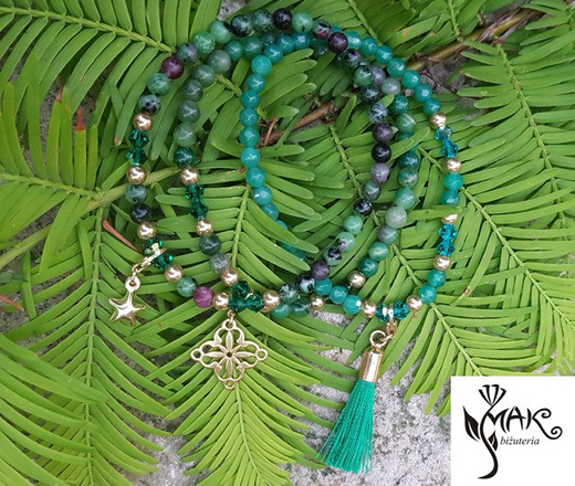 BR950 Bransoletka, zoisyt z rubinem, kryształki Swarovski Element