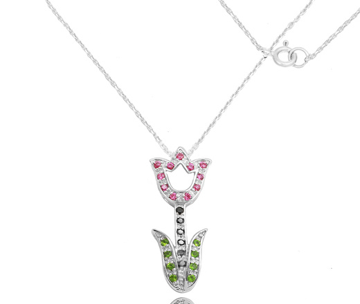 1608 naszyjnik srebrny 925 tulipan wysadzany cyrkoniami kwiat