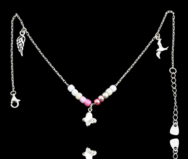 1551 bransoletka na stopę srebrna 925 koraliki i zawieszki