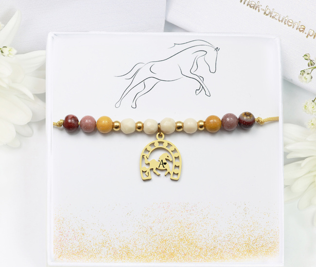 1717/14 bransoletka konik w podkowie złota z mokaitem