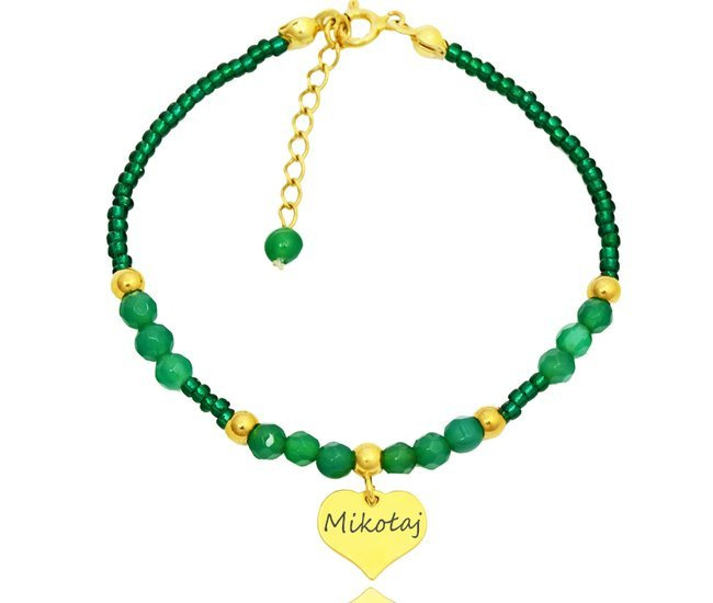 1098 bransoletka z grawerem pozłacane srebro 925 serce agat fasetowany