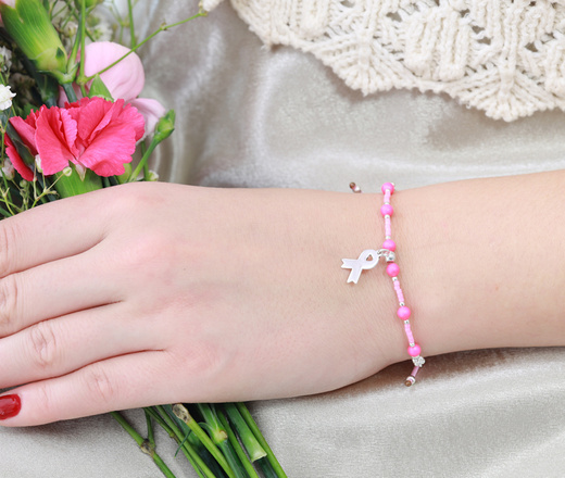 1570/2 bransoletka różowa wstążka amazonka z grawerem Swarovski Elements