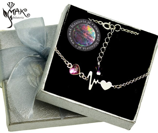 BR893 BRANSOLETKAwarovski Elements serce linia życia ekg