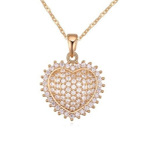 Nk599/327 NASZYJNIK żółte złoto serce wysadzane cyrkoniami