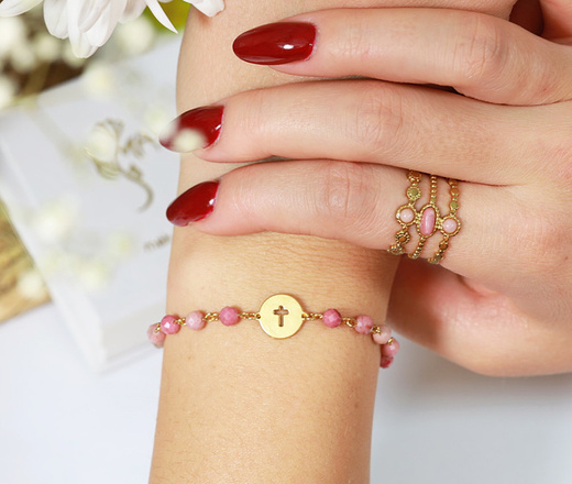 1716/3 bransoletka różaniec pozłacane srebro 925 z rodonitem