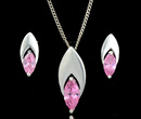 480/102  komplet srebrny łezki z różowymii cyrkoniami
