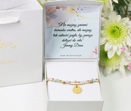 1733/11 bransoletka złocona z grawerem i szklanymi kosteczkami