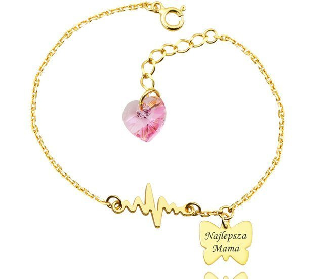 1063 BRANSOLETKA Z GRAWEREM złota łańcuszku linia życia serce Swarovski Elements